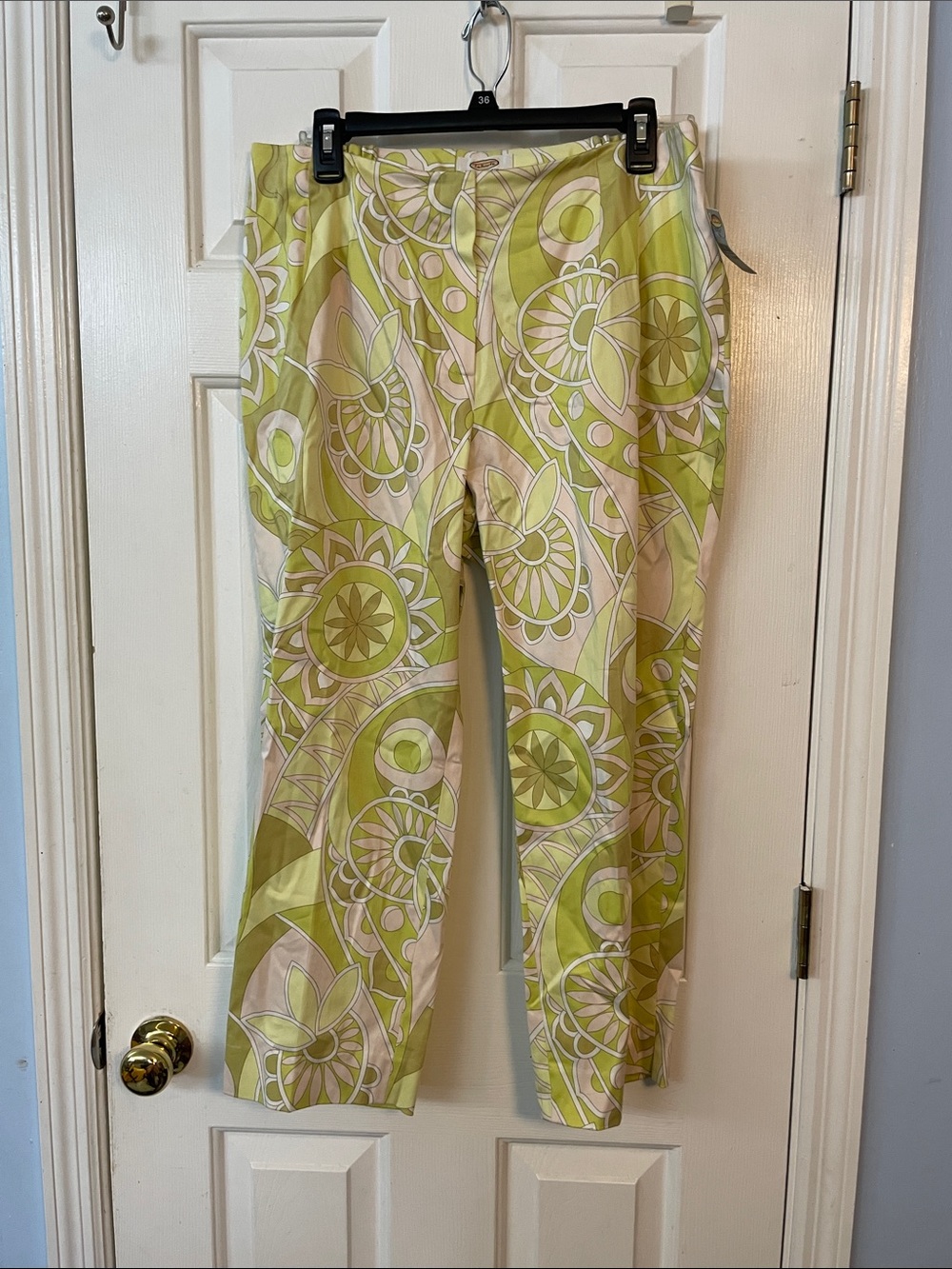 Talbots Women's Lime Green Floral-Patterned Crop Trousers